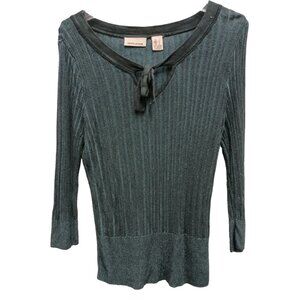 Vintage 90s DKNY Jeans Womens Sweater Large Teal‎ Ribbed Bow Tie Preppy